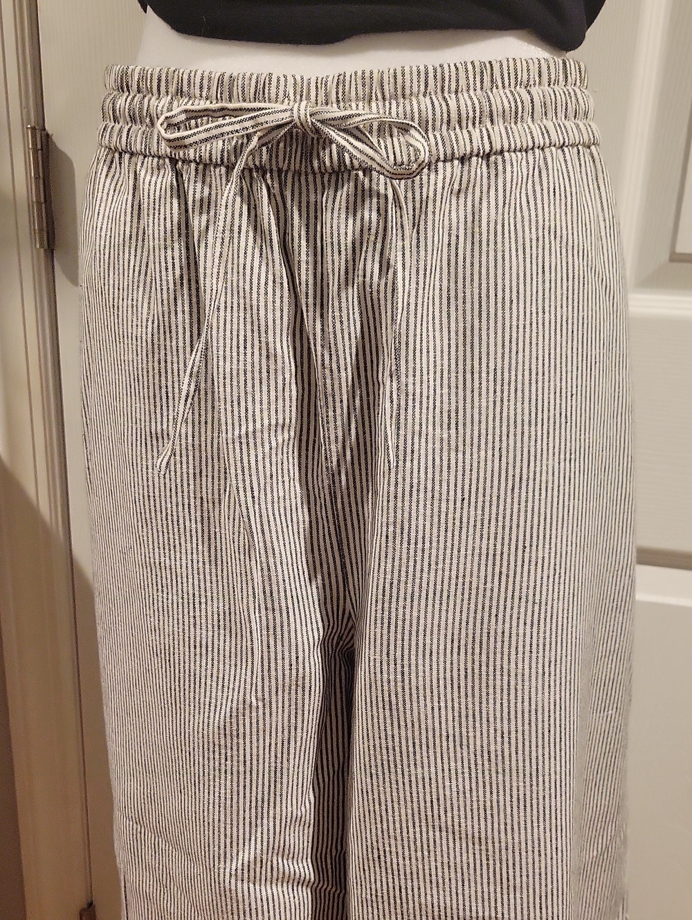 J. Crew Black & White Striped Drawstring Wide Leg Pants